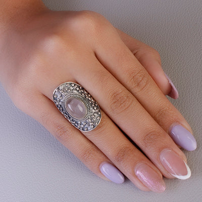 Anel de Prata com Quartzo Rosa - 60681