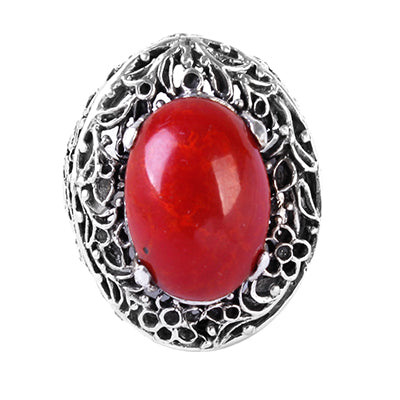 Anel de Prata com Coral - 61454
