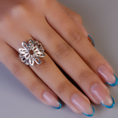 Anel de Prata com Flor- 62149