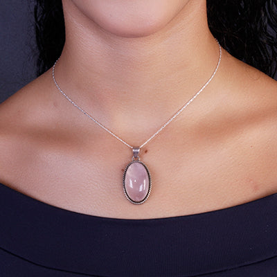 Pingente de Prata com Quartzo Rosa- 62898
