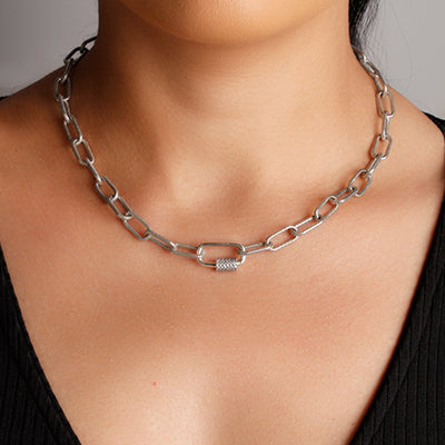 Gargantilha de Prata Elo com Zircônia - 63752