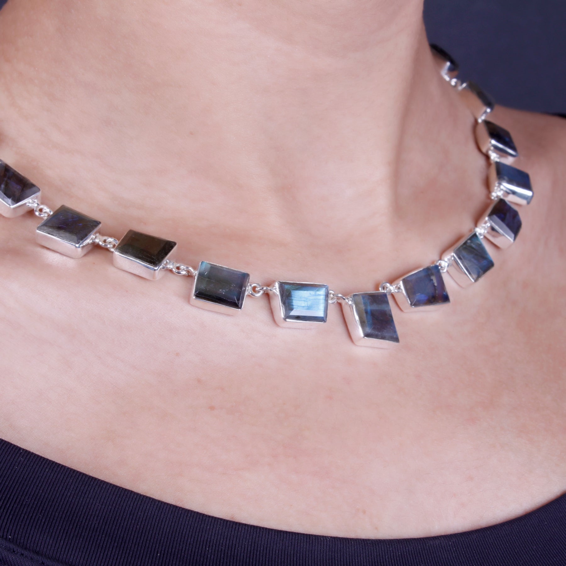 Gargantilha de Prata com Labradorita - 64029