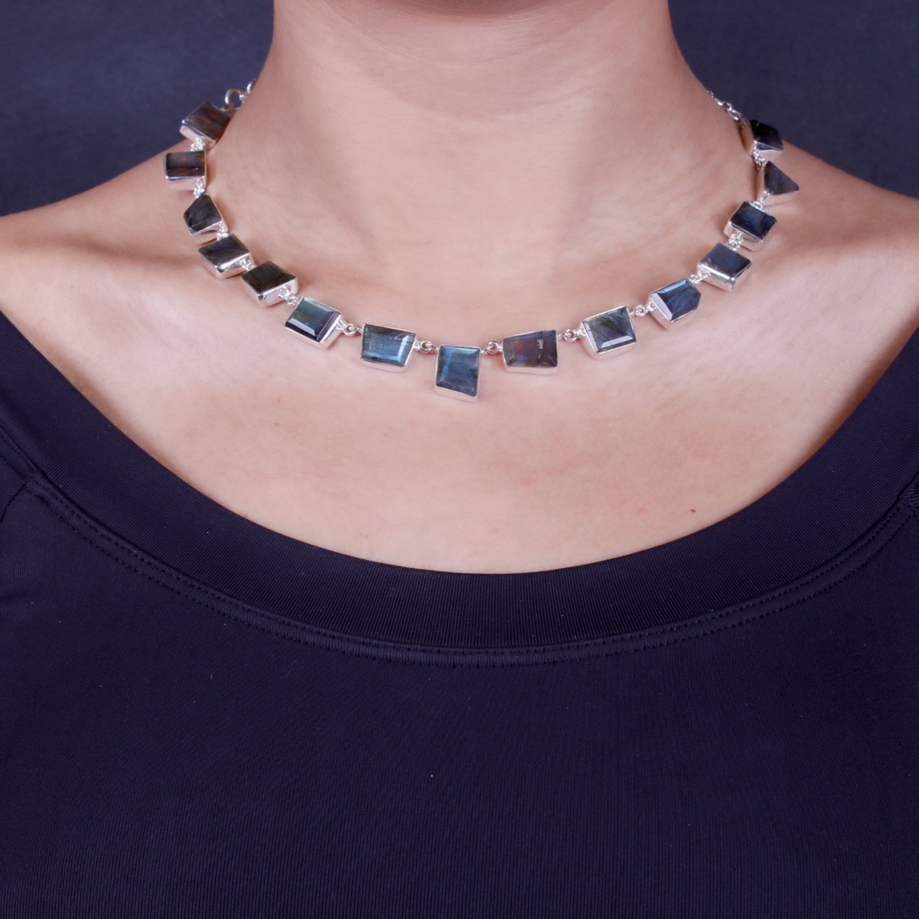 Gargantilha de Prata com Labradorita - 64029