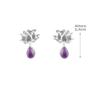 Brinco de Prata Flor com Ametista - 64083
