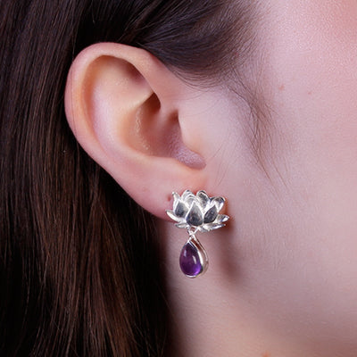 Brinco de Prata Flor com Ametista - 64083