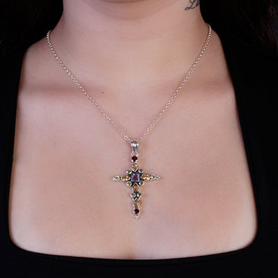 Pingente de Prata Cruz com Pedras - 64211