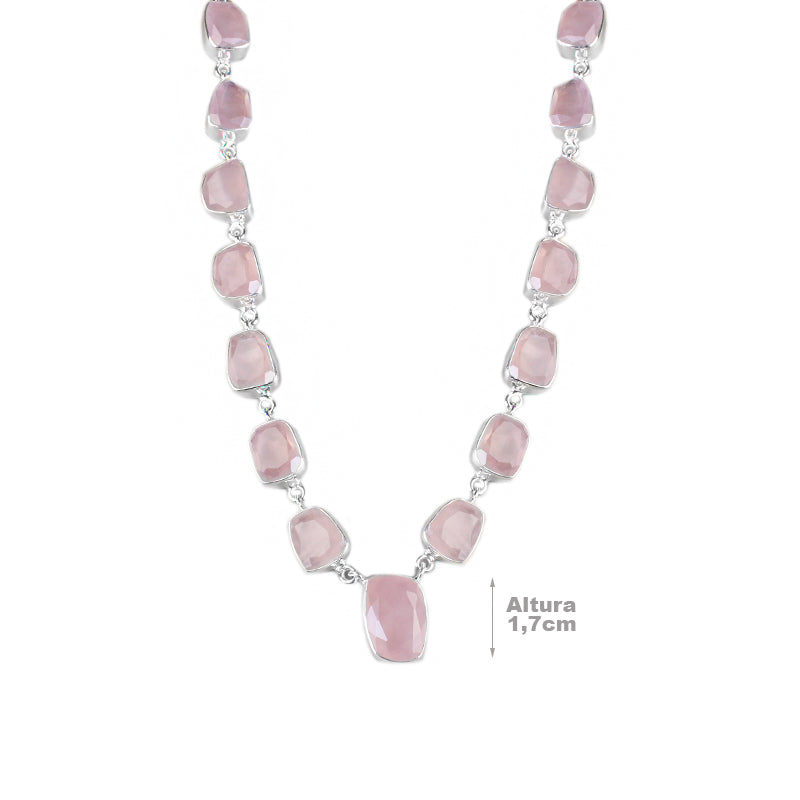 Gargantilha de Prata com Quartzo Rosa - 64533