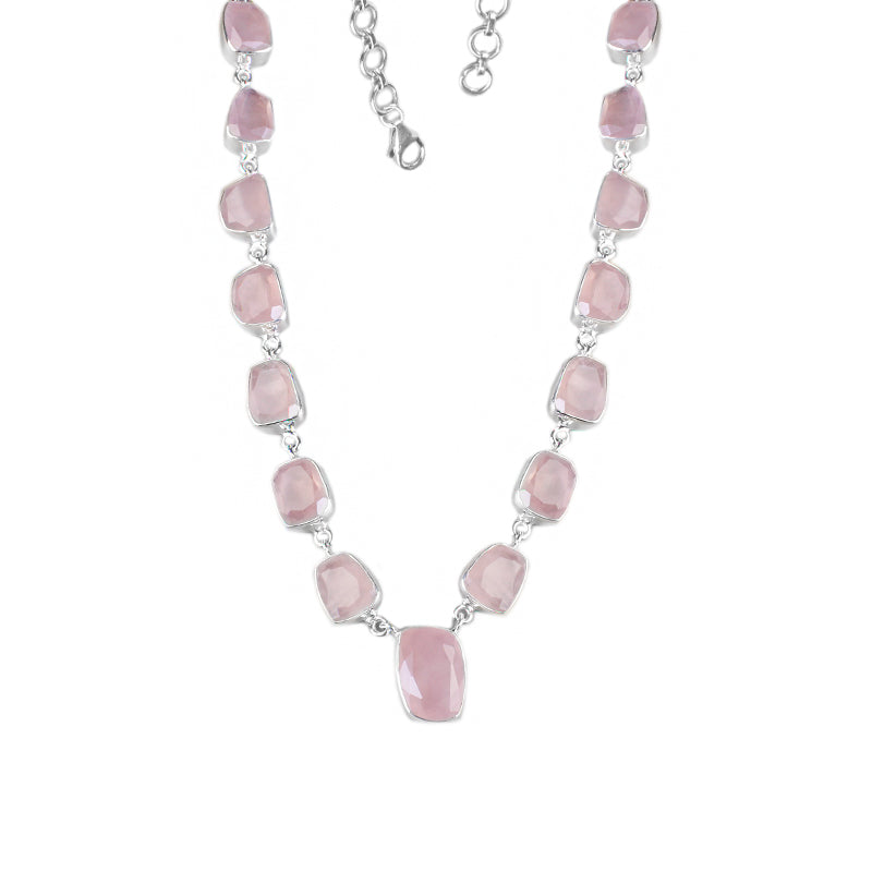 Gargantilha de Prata com Quartzo Rosa - 64533