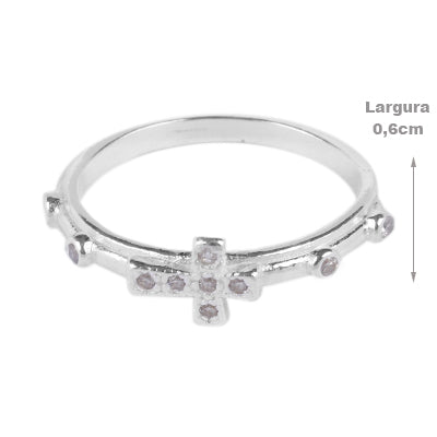 Anel de Prata Cruz com Zircônia - 64725