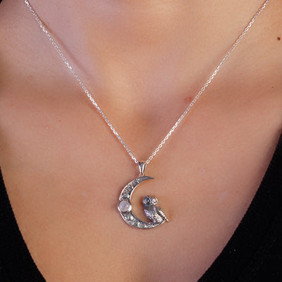 Pingente de Prata Coruja e Lua - 64954