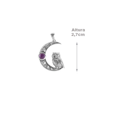 Pingente de Prata Coruja e Lua - 64958