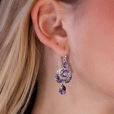 Brinco de Prata com Ametista - 64990