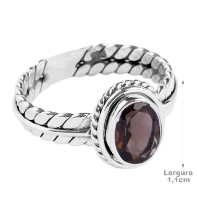 Anel de Prata com Quartzo Fumê - 65051