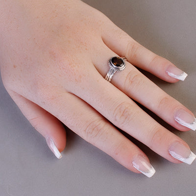 Anel de Prata com Quartzo Fumê - 65051