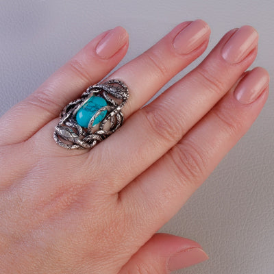 Anel de Prata Serpente/Cobra com Turquesa - 65066