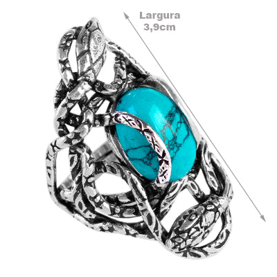 Anel de Prata Serpente/Cobra com Turquesa - 65066