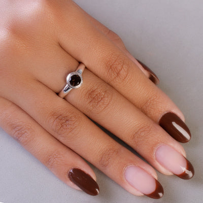 Anel de Prata com Quartzo Fumê - 65089