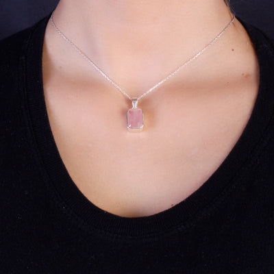 Pingente de Prata com Quartzo Rosa - 65143