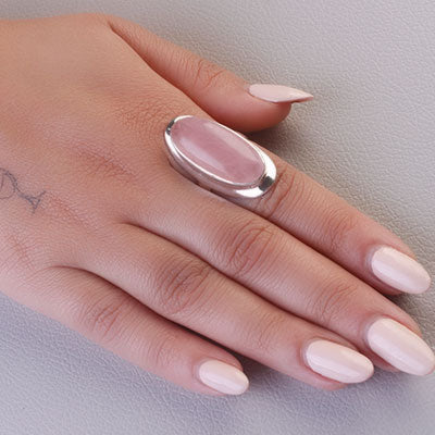 Anel de Prata com Quartzo Rosa - 65583