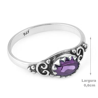 Anel de Prata com Ametista - 65647