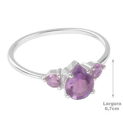 Anel de Prata com Ametista - 65677