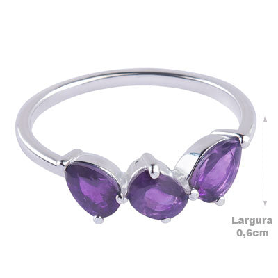 Anel de Prata com Ametista - 65681