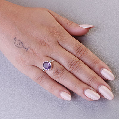 Anel de Prata com Ametista - 65707