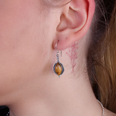 Brinco De Prata com Olho de Tigre - 65890