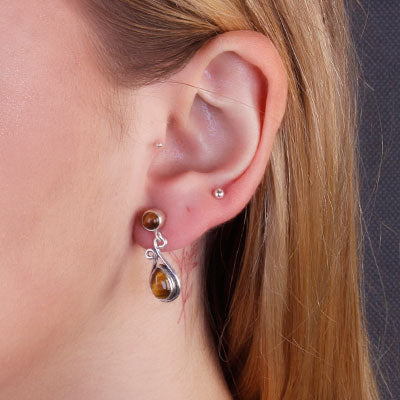 Brinco de Prata com Olho de Tigre - 65893