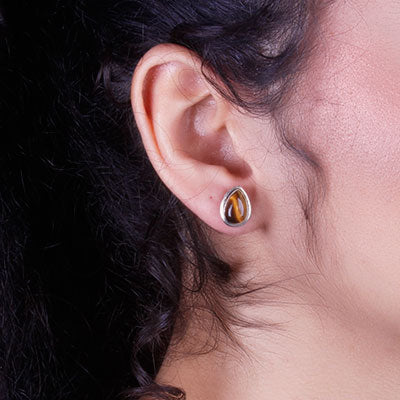 Brinco De Prata com Olho de Tigre - 65937