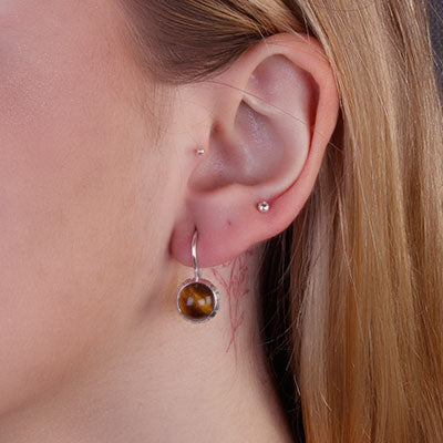 Brinco De Prata com Olho de Tigre - 65942