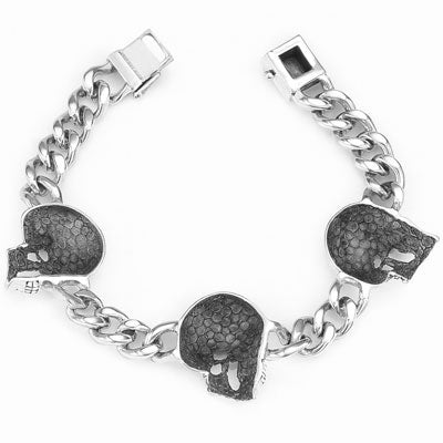 Pulseira de Prata em Elos com Caveira - 66108