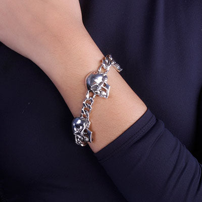 Pulseira de Prata em Elos com Caveira - 66108