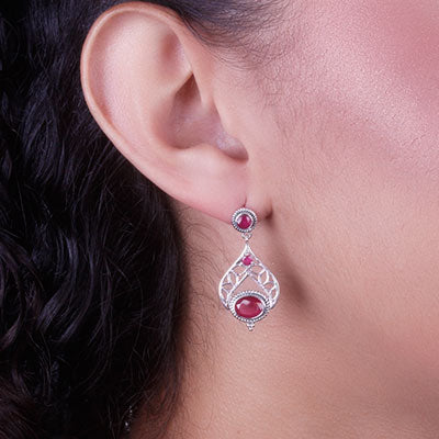 Brinco de Prata com Rubi - 66495