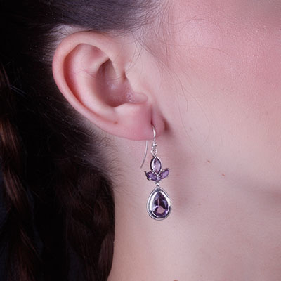 Brinco de Prata com Ametista - 66518