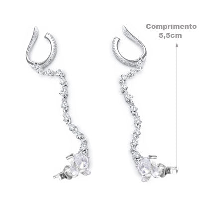 Brinco de Prata Corrente com Zircônia - 66553