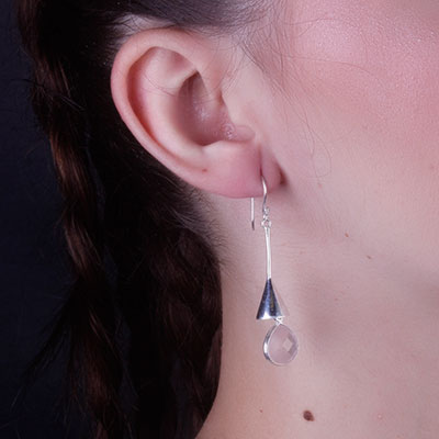 Brinco de Prata com Quartzo Rosa - 66694