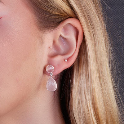 Brinco de Prata com Quartzo Rosa - 66698