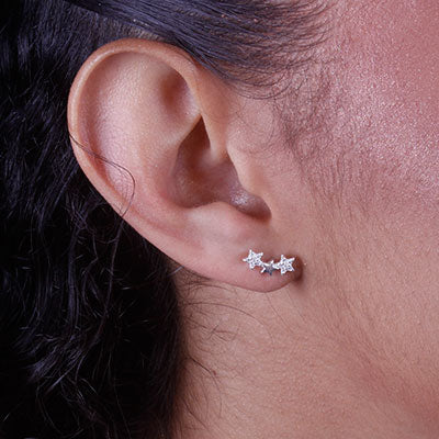 Brinco de Prata Contorno de Orelha (Ear Cuff) Estrelas - 66776