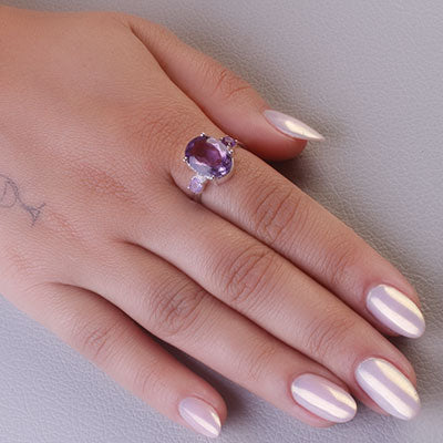 Anel de Prata com Ametista - 66820