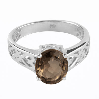 Anel de Prata com Quartzo Fumê - 66870