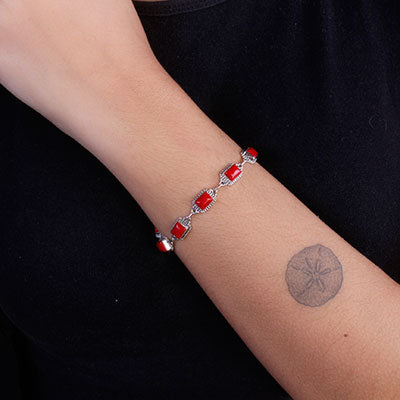 Pulseira de Prata com Coral - 67085