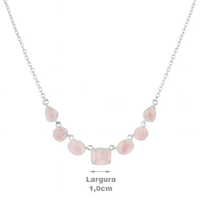 Gargantilha de Prata com Quartzo Rosa - 67135