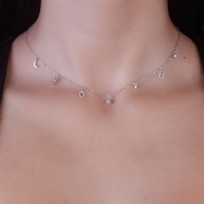 Gargantilha de Prata com Pingentes - 67173 - soprata