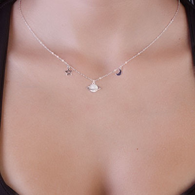 Gargantilha de Prata com Pingentes - 67211 - soprata