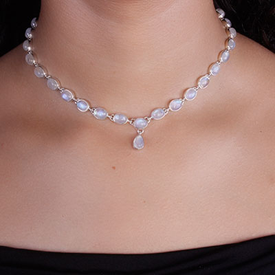 Gargantilha de Prata com Pedra da Lua - 67214