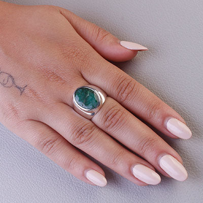 Anel de Prata com Esmeralda - 67743