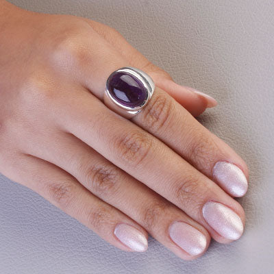 Anel de Prata com Ametista - 67744