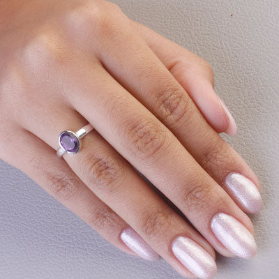 Anel de Prata com Ametista - 67813