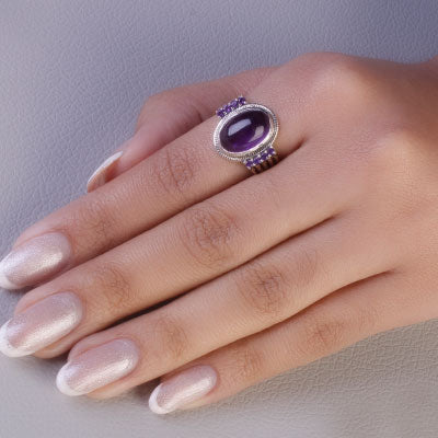 Anel de Prata com Ametista - 67930